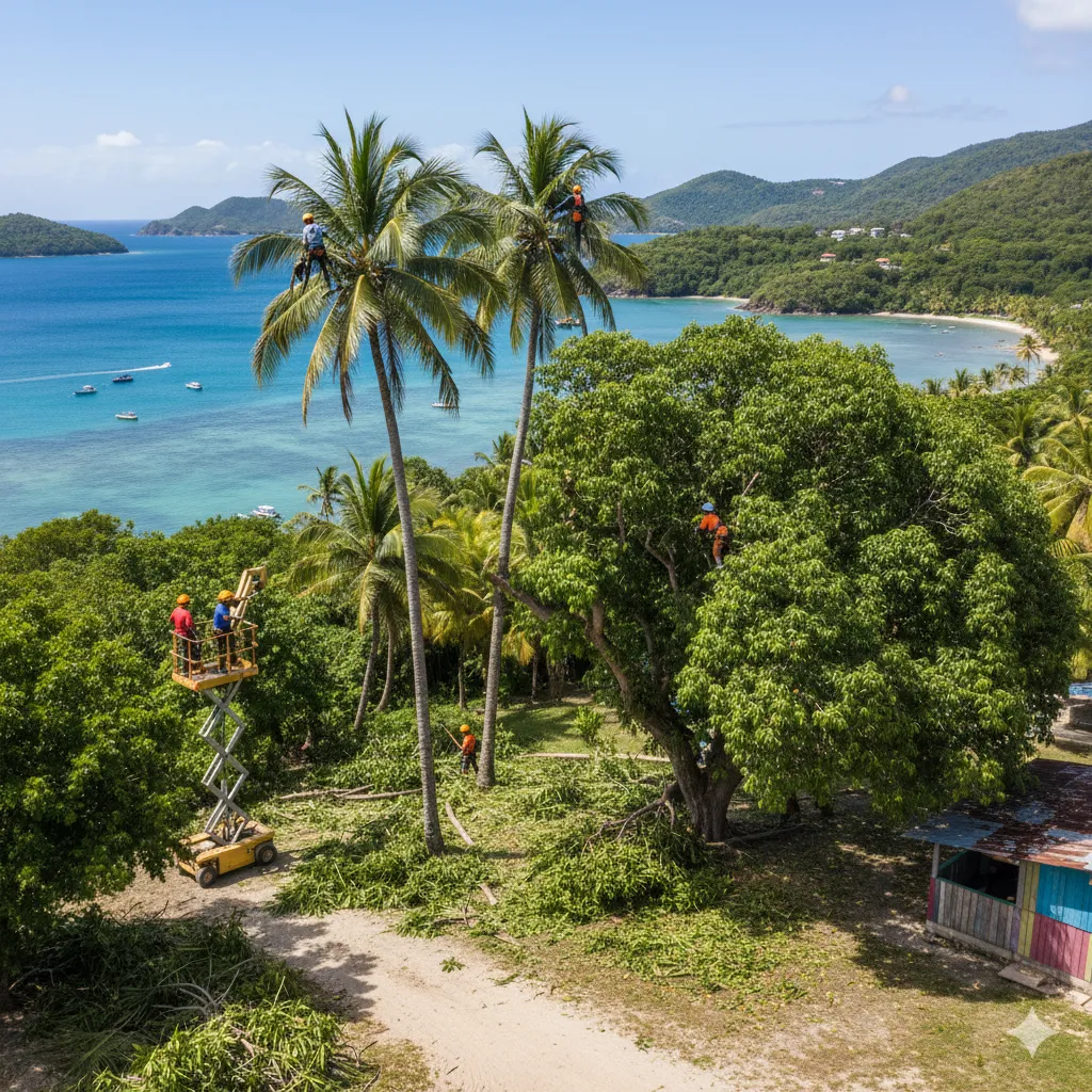 Poda de árboles tropicales en Roatán
